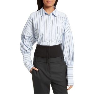 Tibi Garcon Stripe Easy Shirt In Blue Size XS Oversized Button Down French Cuff